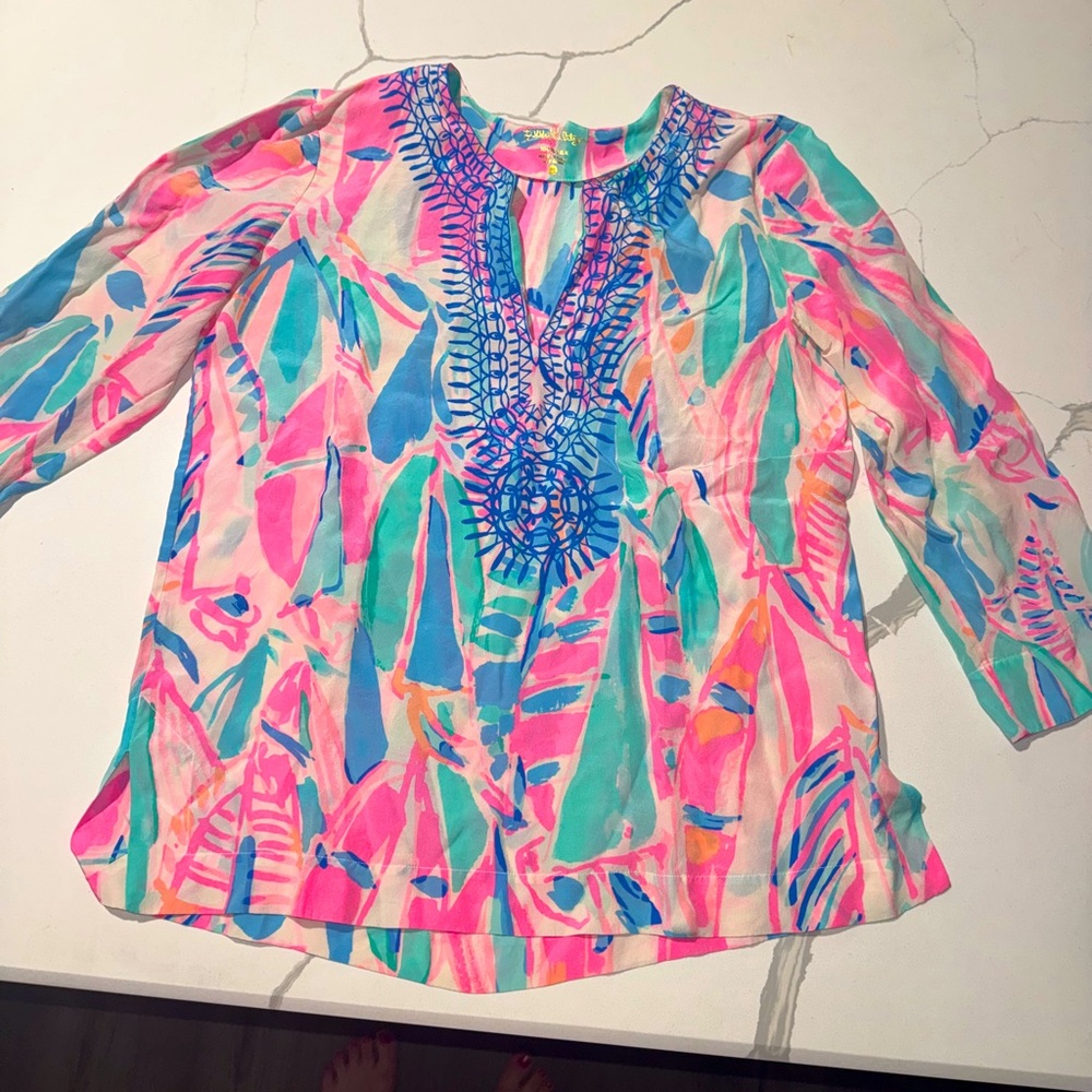 Lilly Pulitzer Women’s Silk Blouse M Amelia Island Out To Sea